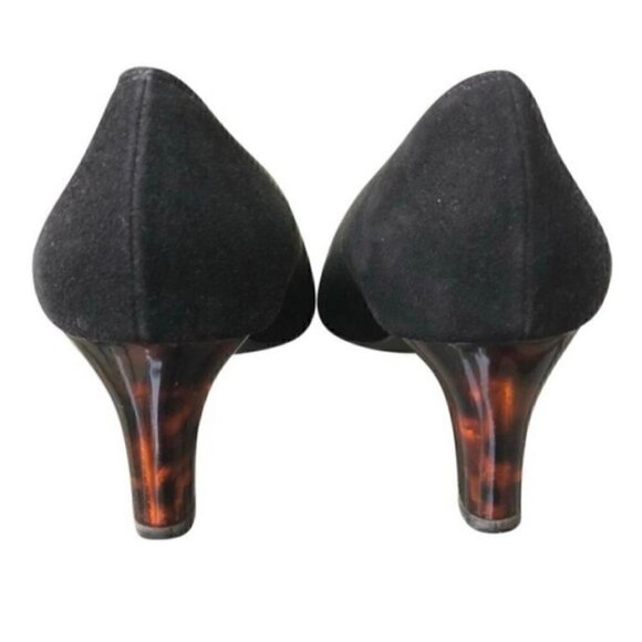 Salvatore Ferragamo Heels 7B Black Nero Suede Turtle Shell Brown - Picture 1 of 11